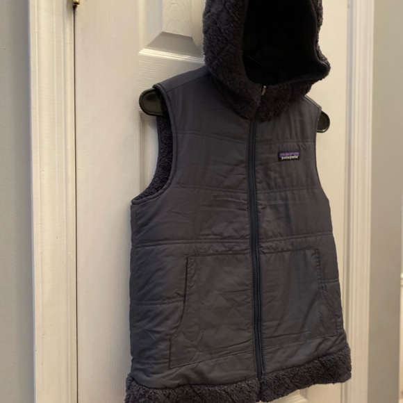 Patagonia Jacket Womens Small Hooded Reversible Fleece Teddy Blue/Gray - Picture 5 of 10